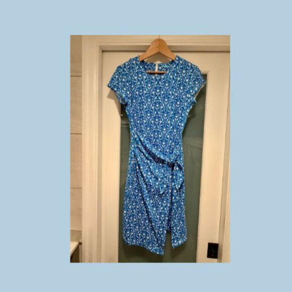 J. McLaughlin Faux Wrap Dress Blue Floral S - Picture 1 of 4